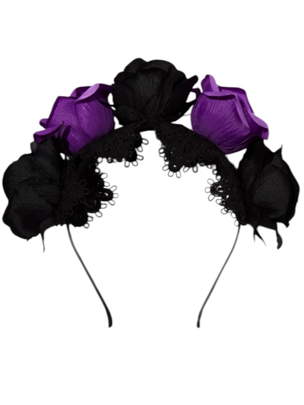 Purple and Black Roses & Lace Headband